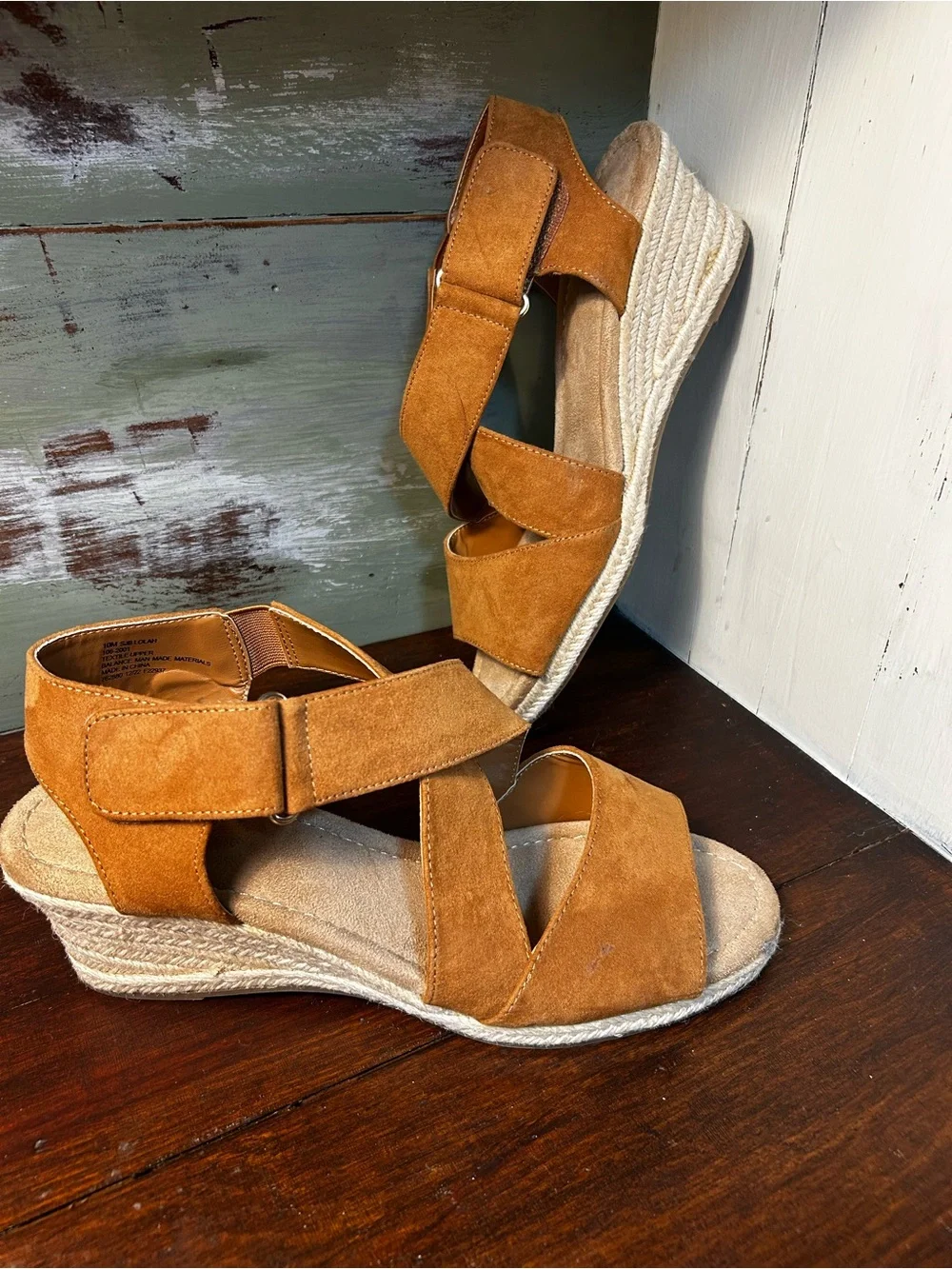 Women's Suede Espadrille Wedge Sandals in Tan Suede